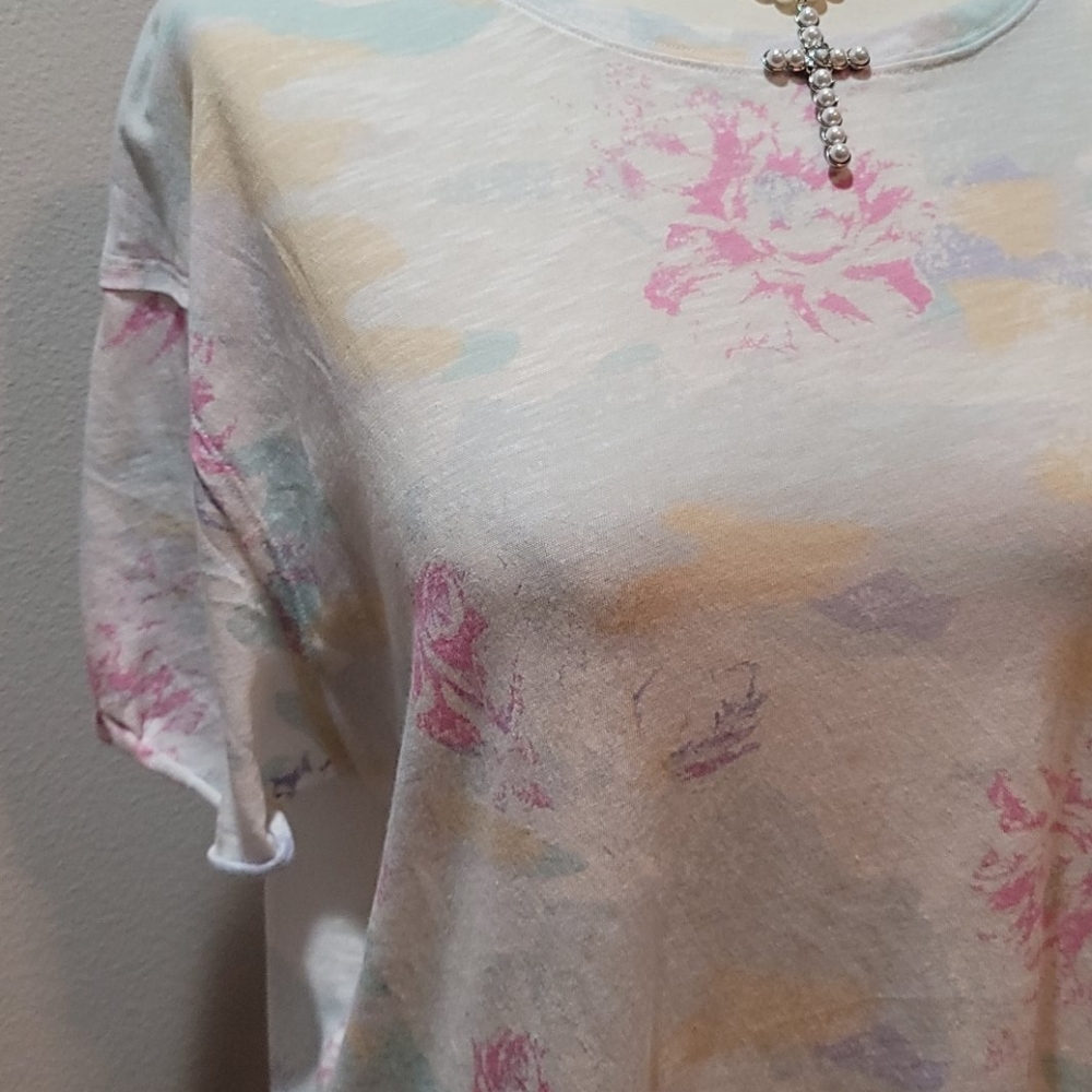 WE THE FREE TIE DYE FREE PEOPLE FLORAL T SHIRT SHORT SLEEVE OVERSIZED TOP SZ M - Picture 8 of 15